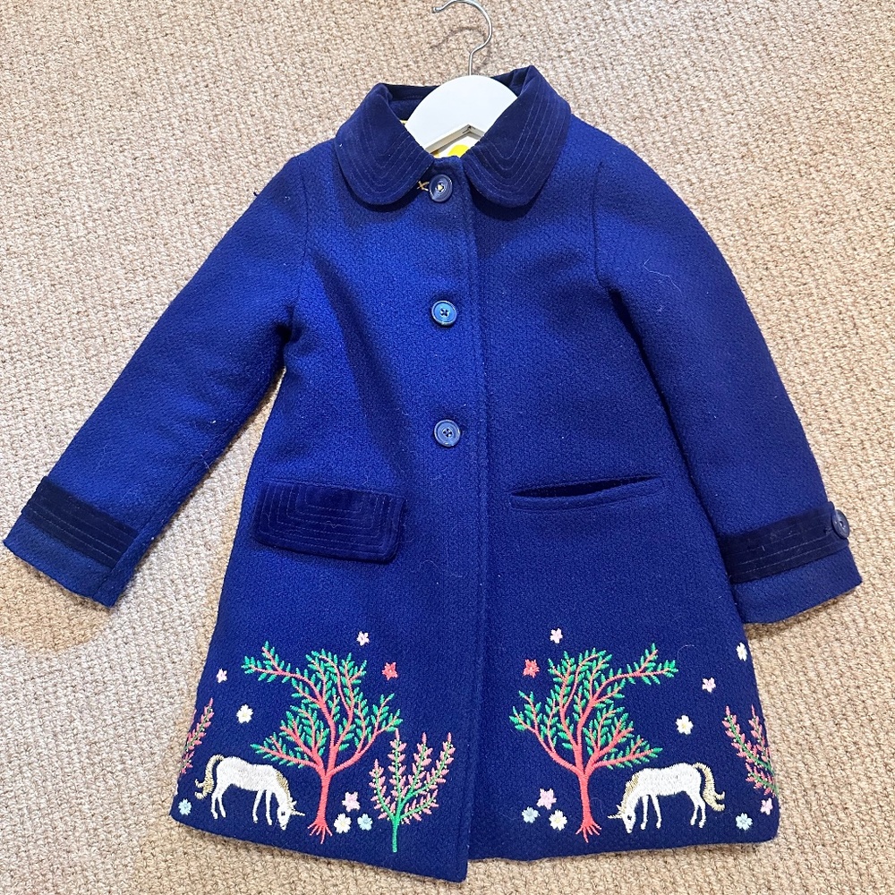 Mini Boden Embroidered Wool Blend Coat